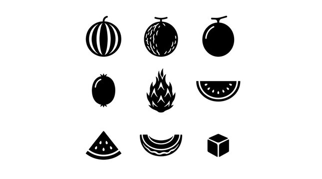 Black icons of various fruits.