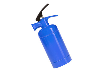 Obraz premium Blue portable fire extinguisher with black trigger handle and hose isolated on transparent background