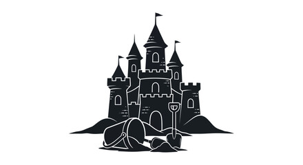 Black and white castle illustration. © Nasoha