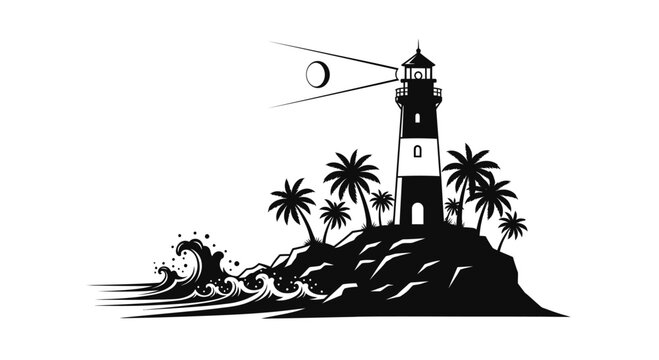 Black and white lighthouse icon tower.