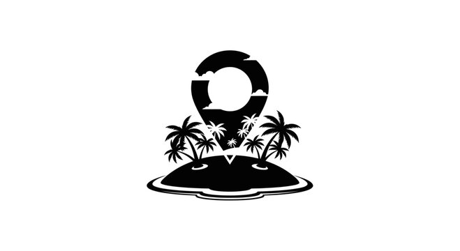 Black and white tropical island logo.
