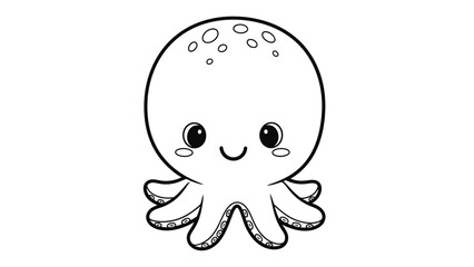Cute octopus cartoon outline drawing on white background © Umi