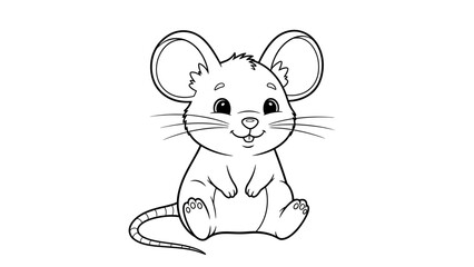 A cute cartoon mouse smiling outline for a coloring book.