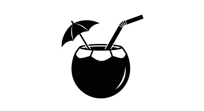 Black cocktail with umbrella straw.