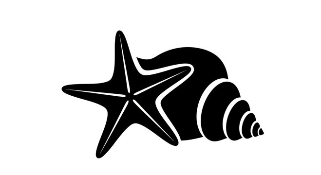 Black starfish and conch shell icon.