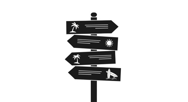 Directional signs with various icons.
