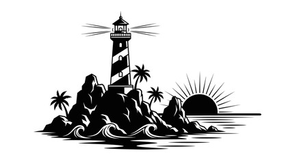 Lighthouse on rocky island shore. © Nasoha