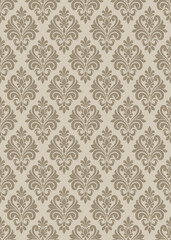 Fototapeta premium Seamless Light Brown Taupe Classic Damask Pattern with Ornate Baroque Floral Ornament for Luxury Wallpaper Design and Textile Texture. vector illustration.