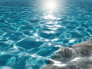 Obraz premium Sparkling blue water surface with sun reflections and gentle ripples, clear water texture with sunlight glinting on the waves.