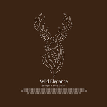 Elegant Deer Head Line Art Logo on Brown Background &ndash; Minimal Wildlife Emblem Design