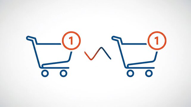 Two shopping carts with a notification icon and a connecting line on a white background