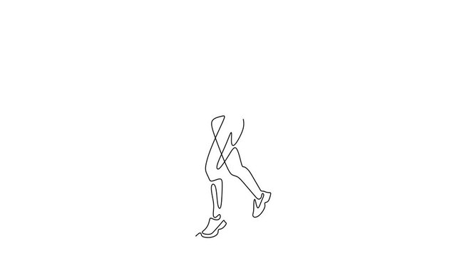 Animated self drawing of continuous line draw of  Girl running.    Full length one line animation. 4K