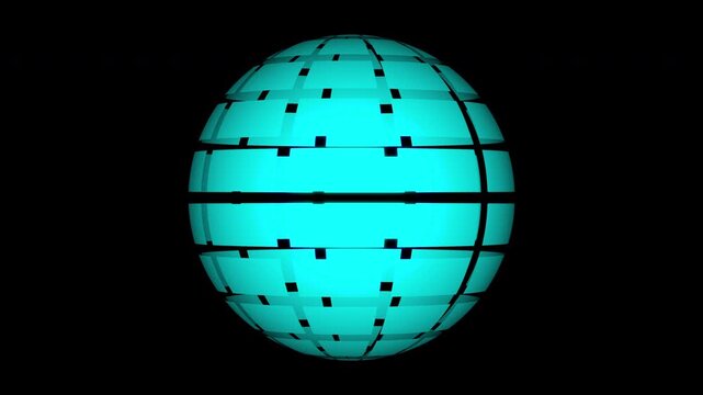 Cyan blue digital sphere with glowing grid pattern, symbolizing a modern global network system.