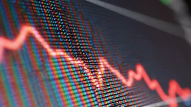 A declining stock market graph on screen.