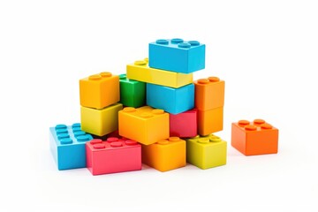 Fototapeta premium Plastic building blocks toy white background construction.