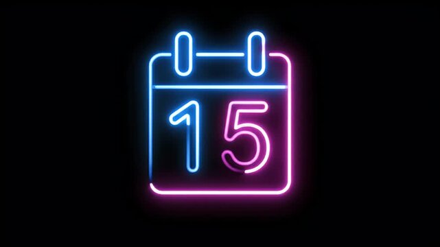 Neon Calendar Icon Day 15 Glowing Blue Pink Light on Dark Background