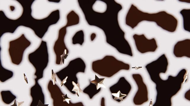 Horizontal cow metallic stars animal cowboy pattern fashion textile fabric promo abstract texture background brown white western print wild ranch rustic decorative banner manual 3D loop animation