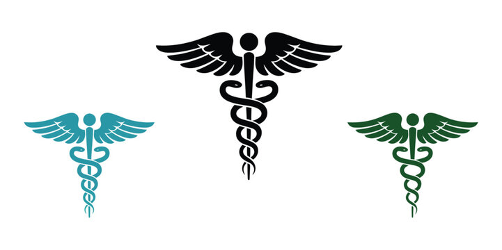 Caduceus medical symbol vector design with pharmacy medicine sign healthcare icon prescription emblem and classic snake staff symbol