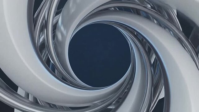 Abstract white and silver geometric shape with a dark blue background. Modern design concept