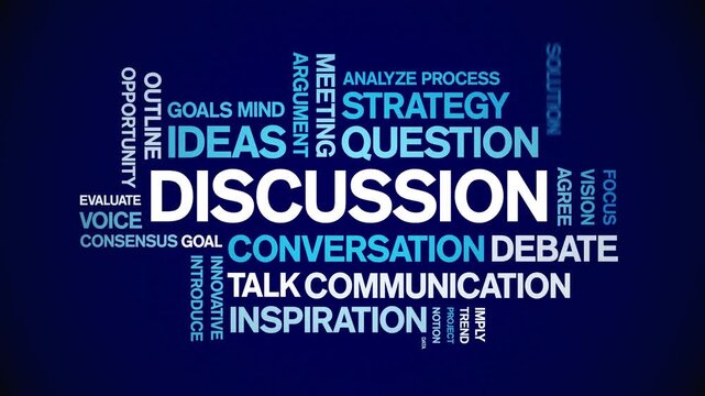 Discussion animated word cloud-text design animation tag kinetic typography seamless loop.