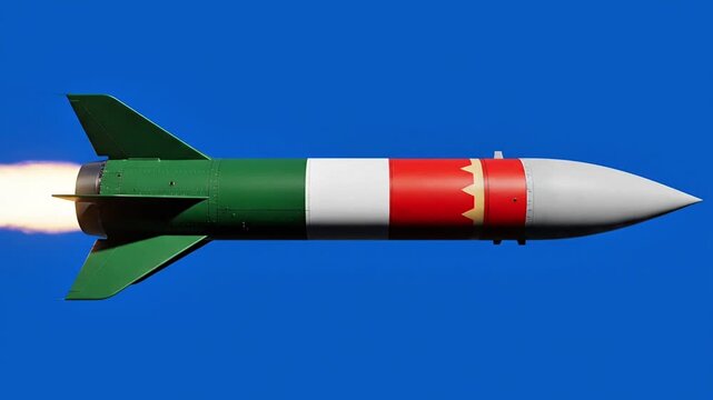 Ballistic missile side view launch blue screen