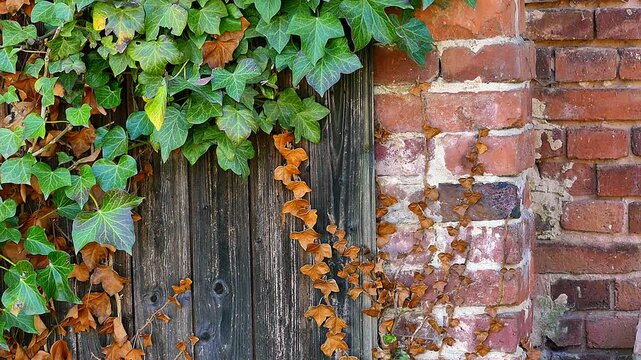 Green ivy on a brick wall. Background.