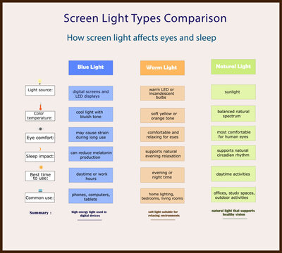 Infographics in the form of bars comparing types of screen lighting
