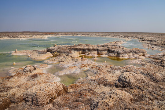 Salt pond and salt rocks in the Danakil Depression, Ethiopia