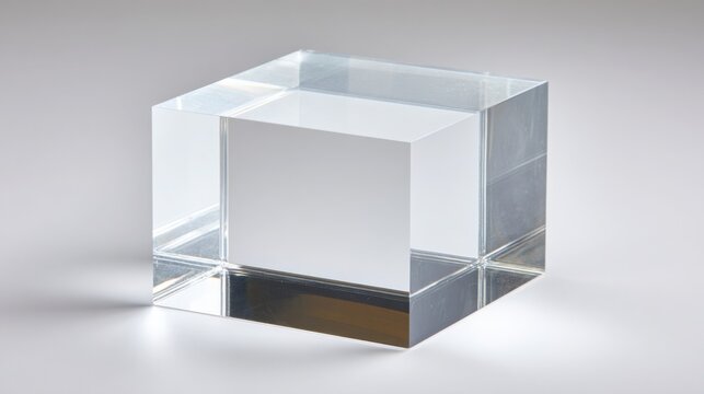 A clear acrylic cube nested within a larger crystal block, reflecting light and showcasing pristine clarity