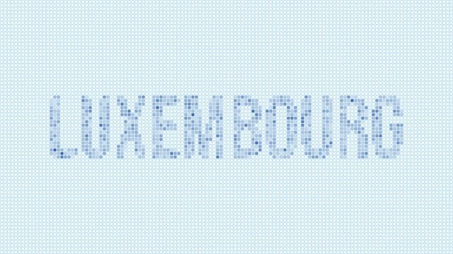 Luxembourg dotted map animation. Digital style shape of the country. Luxembourg shape and title dots appear with bulb flickering effect. Intro, outro, logo, title video.