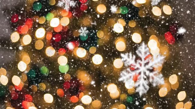Christmas Tree Lights and Snowflakes Festive Holiday Season.