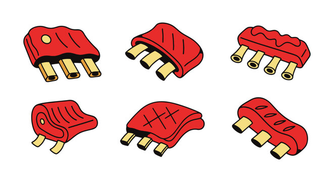 BBQ Ribs Line art vector set clean illustration