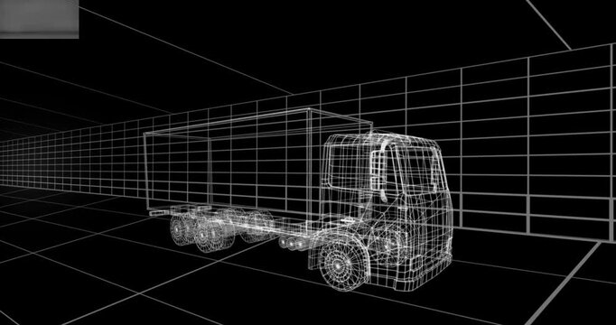 Animation of digital lorry on black background