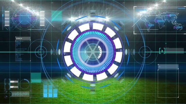 Animation of data processing over sports stadium
