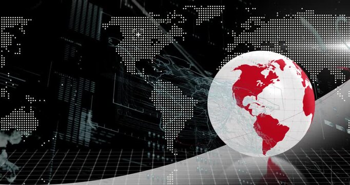 Animation of data processing over world map and globe