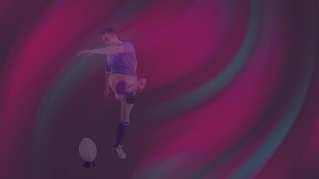 Animation of caucasian rugby player over shapes