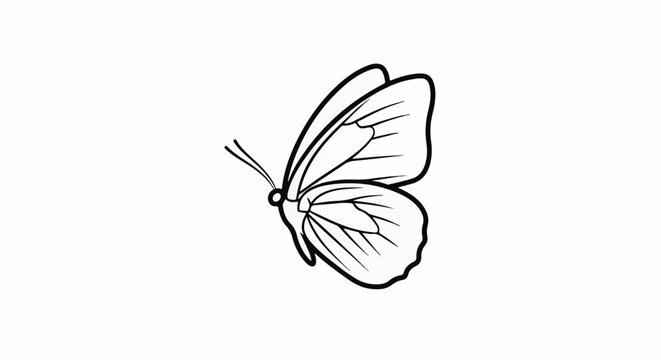 A simple black and white line drawing of a butterfly