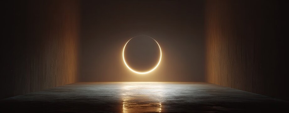 Empty room with ethereal golden ring