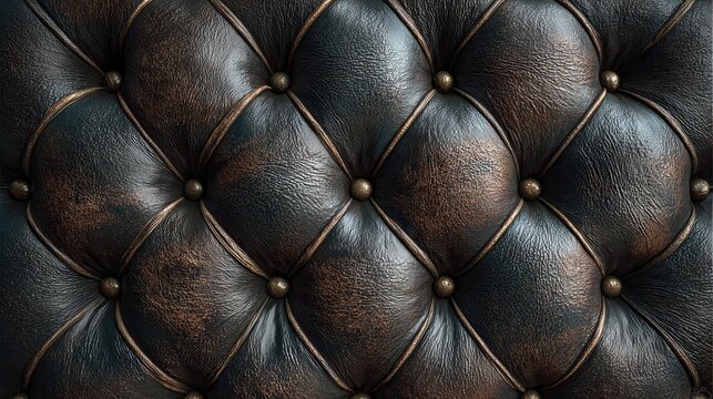 Dark brown leather upholstery with tufted diamond pattern