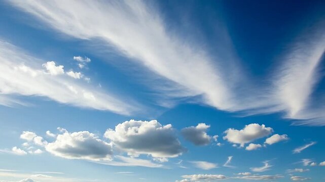 Beautiful white clouds floating in a bright blue sky on a sunny day. Wonderful nature