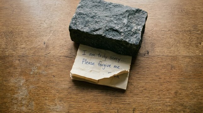 Heavy weight resting on handwritten note.