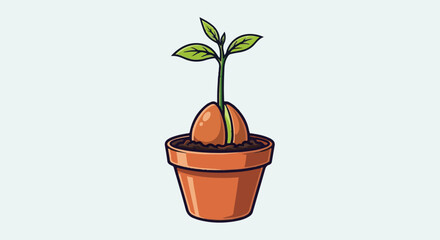 Obraz premium A small plant is sprouting from a seed in a terracotta pot