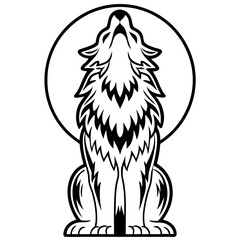 Obraz premium A wolf howling at the moon line art 
