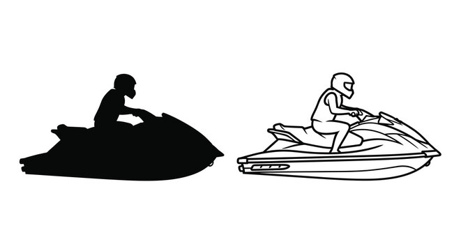 Two jet ski illustrations one solid black one with detailed line work