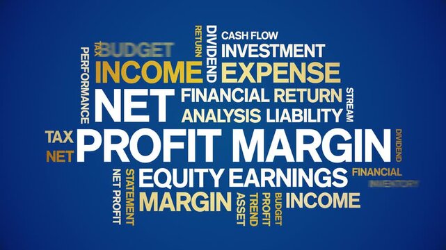 Net Profit Margin animated word cloud-text design animation tag kinetic typography seamless loop.