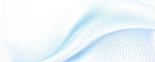 Minimalist blue halftone dot wave on clean white background © Matakeris Creative