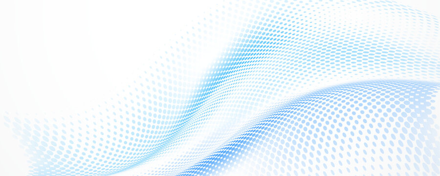Minimalist blue halftone dot wave on clean white background