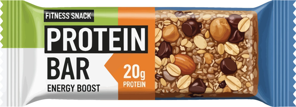 Protein bar packaging displays the nutritional benefits for active.