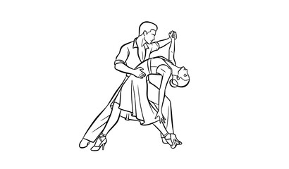 Obraz premium Latin dance couple line art vector illustration elegant dance pose