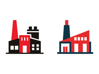 Fototapeta premium Simple industrial buildings with chimneys and windows factory icons